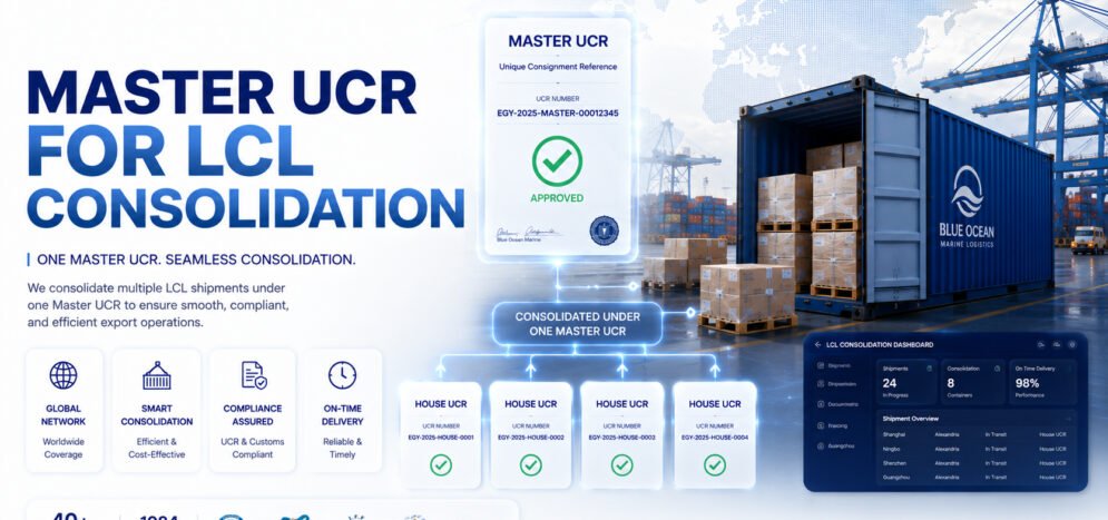Illustration showing the Master UCR and House UCR workflow for LCL consolidation shipments.
