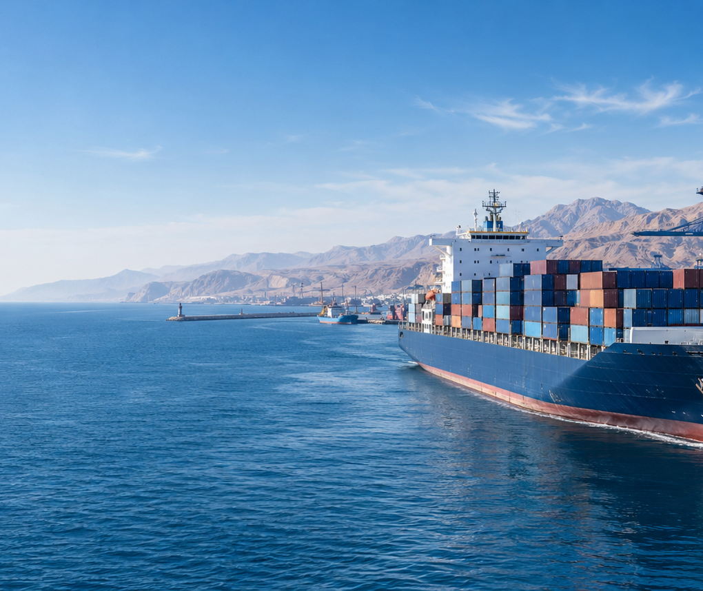 Container vessel representing shipping services from Ain Sokhna, Egypt, to Jeddah, Saudi Arabia.